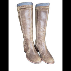 FOSSIL Womens Tall Boot Size 10 Brown Leather Felt Flannel Lined Western Zipper